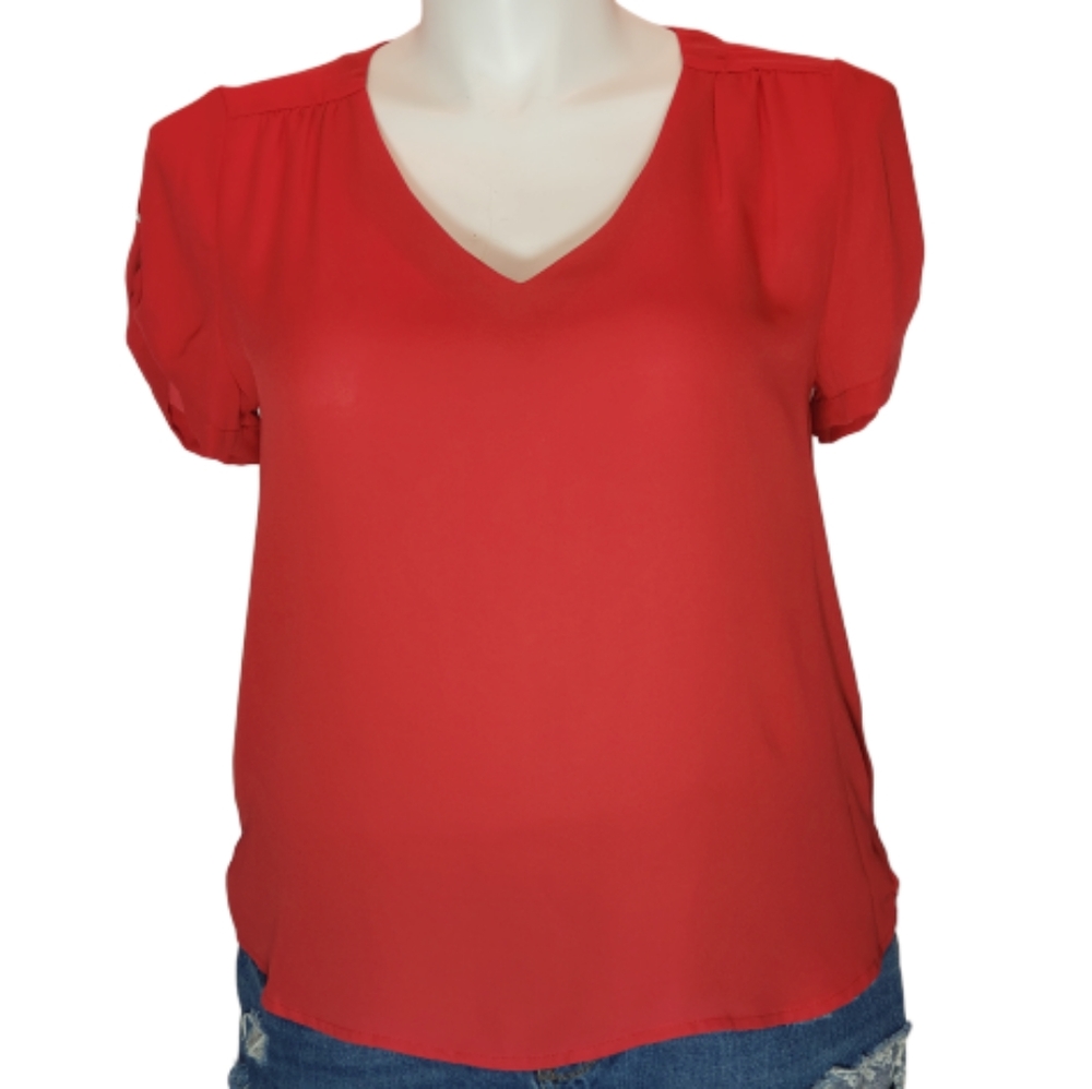 Meraki womens v neck blouse Red
